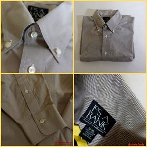 Jos. A Bank LS Travelers Collection shirt Brown Cream Small Checkered Sz 16/35